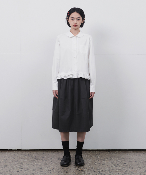 오헤시오(OHESHIO) BALLOON BANDING MIDI SKIRT, CHARCOAL