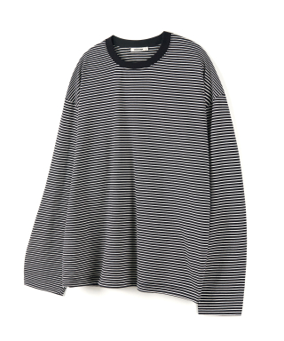 EXCONTAINER オーバーフィットストライプロングスリーブTシャツ (ブラック) 画像 1