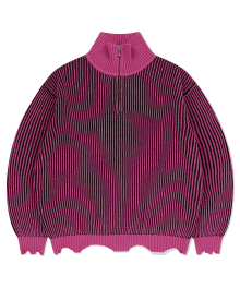 CUTTING CONTRAST HALF ZIP-UP KNIT PINK(MG2EFMK641A)