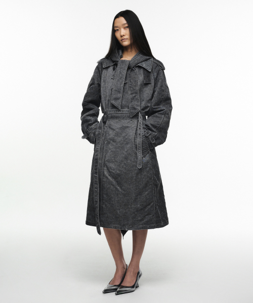 HOODIE TRENCH COAT (UNISEX) STONE CHARCOAL