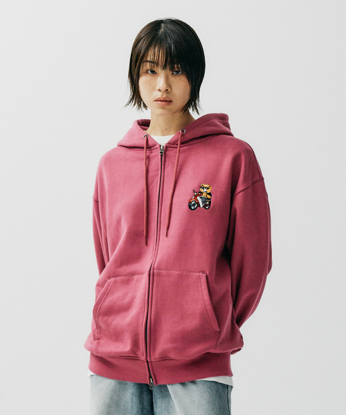 MUSINSA Honda Motorcycle Honda Bear Hoodie Zip up Dark Pink