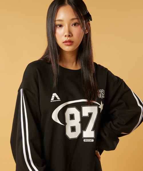 콜릿(KOLEAT) (남녀공용) 오버핏 87트랙 스포츠 클럽 블록코어 풋볼 맨투맨 [블랙] - 사이즈 & 후기 | 무신사