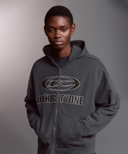 DTO Applique Pigment Zip Hoodie (CHARCOAL GREY)