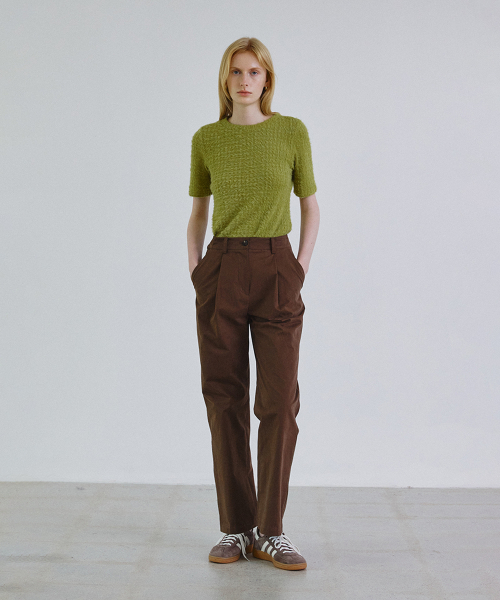 Прямые хлопковые брюки Washed tuck (коричневый)