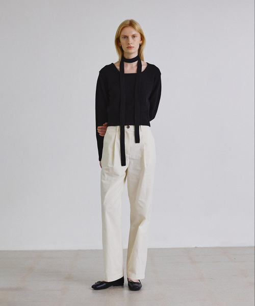 Прямые хлопковые брюки Washed tuck (кремовый)