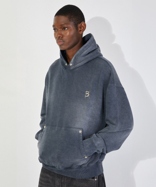 Оверсайз худи с вареным эффектом и заклепками (Washed Navy)