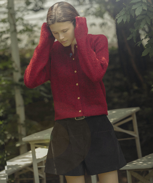Soft round neck knit cardigan_Red