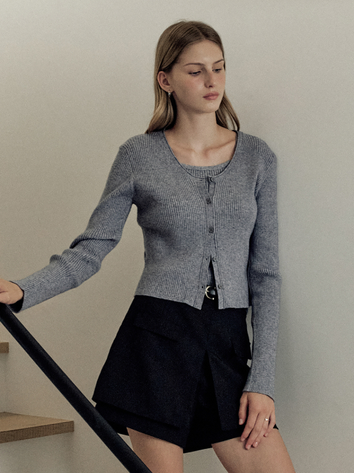 Back strap cardigan & sleeveless set (2color)