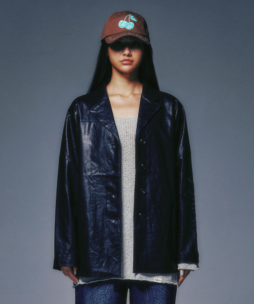 FAUX LEATHER EMBROIDERY куртка BLACK
