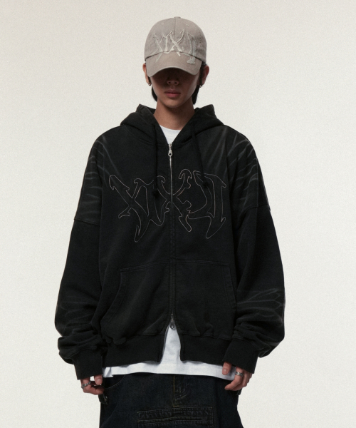 아이돈워너셀() Trace Hoodie Zip Up Black 상품 이미지