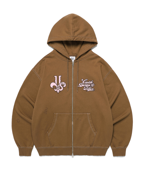 DAMAGED APPLIQUE ZIP UP худи BROWN(CV2EFUM481A)