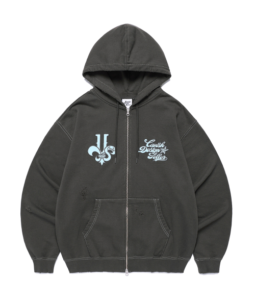 DAMAGED APPLIQUE ZIP UP худи CHARCOAL(CV2EFUM481A)