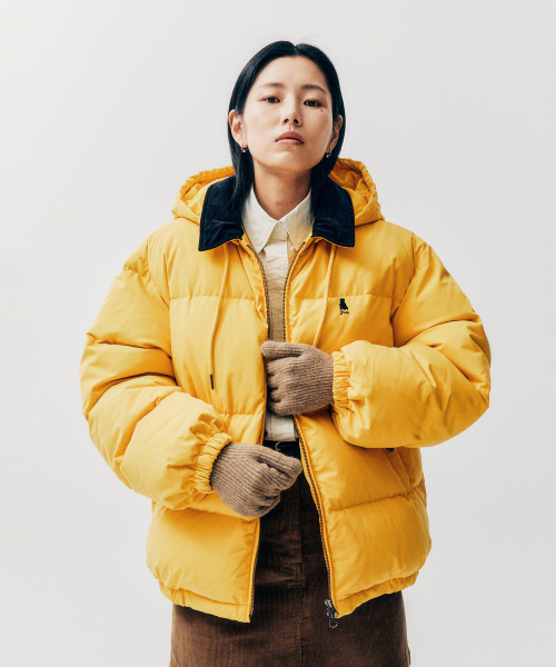 Короткий пуховик со съемным капюшоном_Yellow