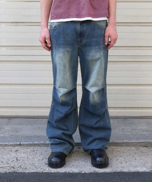 Back Snap Denim Parachute Pants