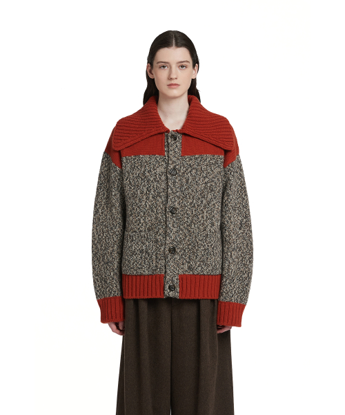 Collar Paneled Cardigan_Orange