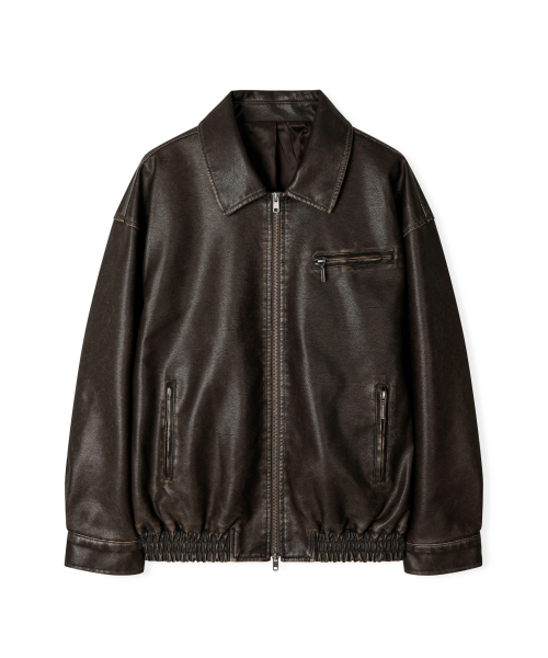 Кожаный бомбер оверсайз с эффектом потертости [WASHED BROWN]