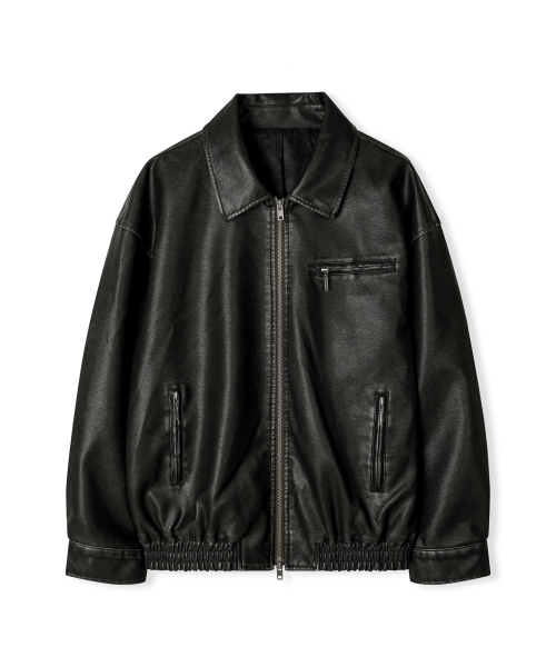 Оверсайз куртка-блузон из вареной кожи [WASHED BLACK]