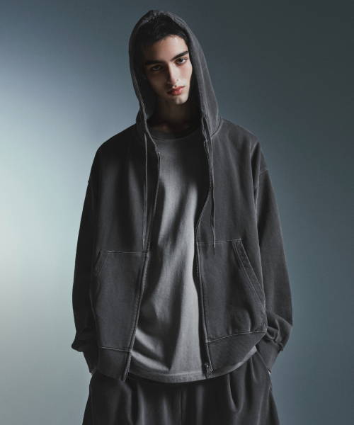 Оверсайз худи на молнии с пигментным окрашиванием [Charcoal Grey]