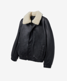 SHEARING WASHING LEATHER PADDING JUMPER_BLACK