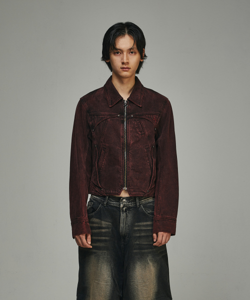 Hidden Pocket Denim Trucker Jacket красный