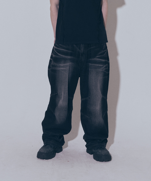 【BLUER】Embossed Wave Washing Wide Denim Pants Blue BLR BLUER】EMBOSSED WAVE WASHING WIDE DENIM PANTS | OUR