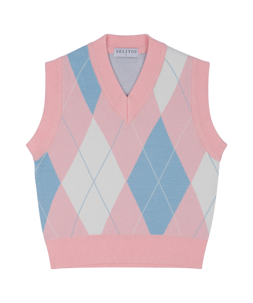 Женский мягкий жилет с аргайл-узором V-neck, Pink