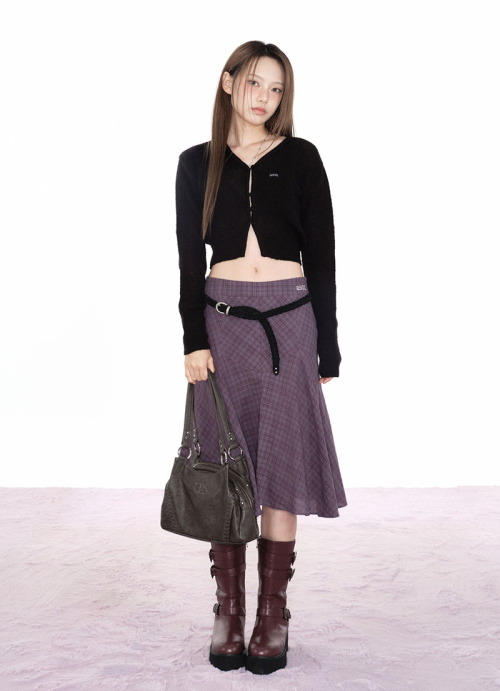 LONDON CHECK MIDI SKIRT / PURPLE