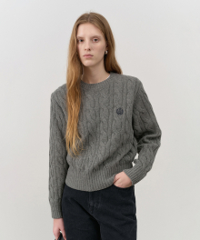 UNISEX CABLE CREWNECK SWEATER MELANGE GREY_UDSW4C105G2