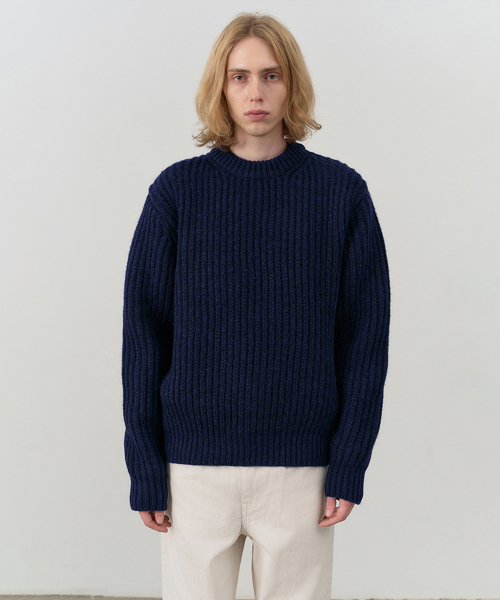 【DUNST】UNISEX BUTTONED CREWNECK SWEATER NAVY 