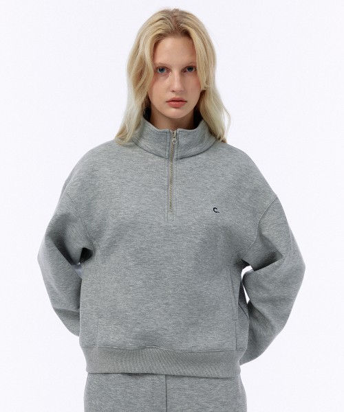 [24FW clove] Basic Half-Zip Sweatshirt (Melange серый)