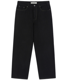 WASHED COTTON SEMI WIDE PANTS [BLACK]