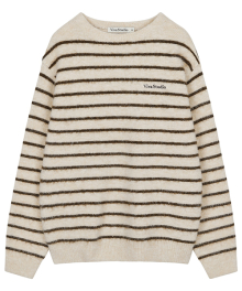 STRIPED BOAT NECK PULLOVER [IVORY]