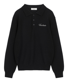 TASMANIA WOOL CASHMERE POLO KNIT [BLACK]