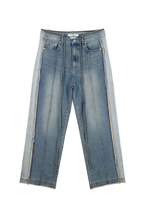 다이닛(DEINET) STRING BELT RAW EDGE JEANS IN BLUE - 사이즈