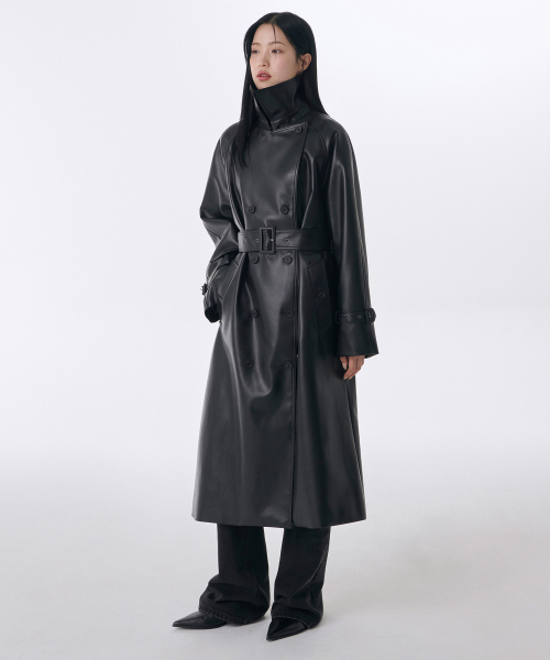 Женский тренч из экокожи, Black
