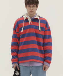 STRIPE HOODIE RUGBY SHIRT RED