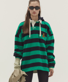 STRIPE HOODIE RUGBY SHIRT GREEN