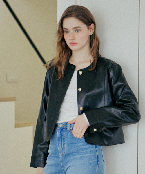 ROUND LEATHER JACKET_BLACK
