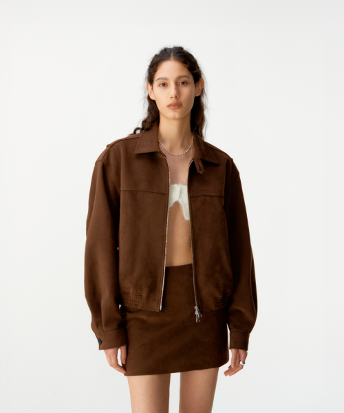 Бомбер из искусственной замши 24FW (Dark Brown)