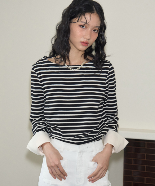 살롱 드 욘(SALON DE YOHN) Stripe Cuffs T_ Black - 사이즈 & 후기 | 무신사