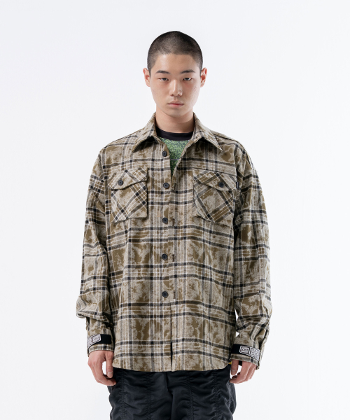 VELCRO CHECK WASHINGSHIRT JACKET KHAKI