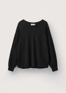 Wool cashmere boat neck pullover_Black