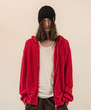 더바이닐하우스(THEVINYLHOUSE) ROUND POCKET KNIT ZIP-UP RED 상품 이미지