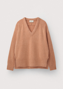 Pure saxon wool side button v neck pullover_Sunset