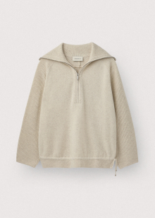 Pure saxon wool spread collar half zip pullover_Lamb