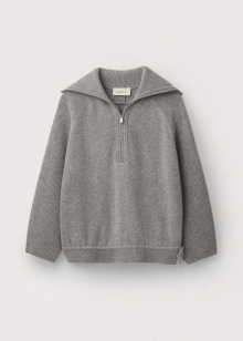 Pure saxon wool spread collar half zip pullover_Misty grey