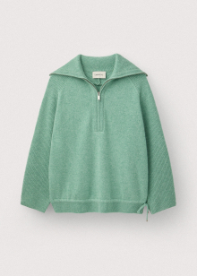 Pure saxon wool spread collar half zip pullover_Absinthe green