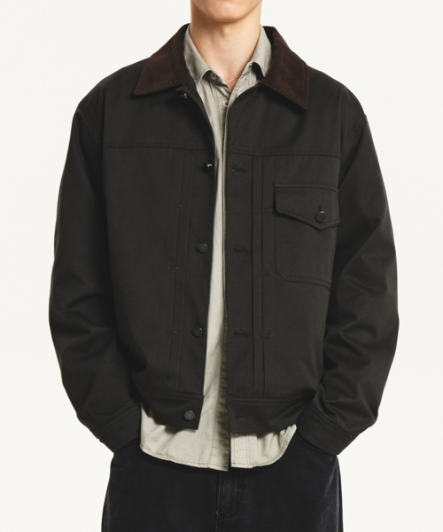 Corduroy Collar Trucker Jacket(dark green)