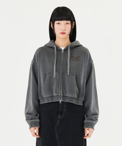 WOMENS PIGMENT HEART GONZ HOODIE ZIP-UP- CHARCOAL