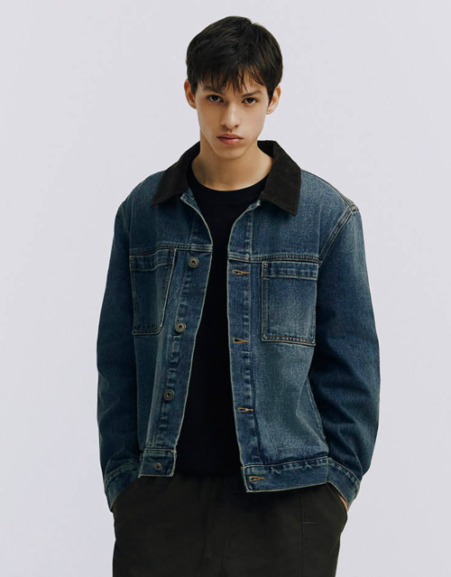 Джинсовка с вельветовым воротником 074935 [Dark Washed Blue]
